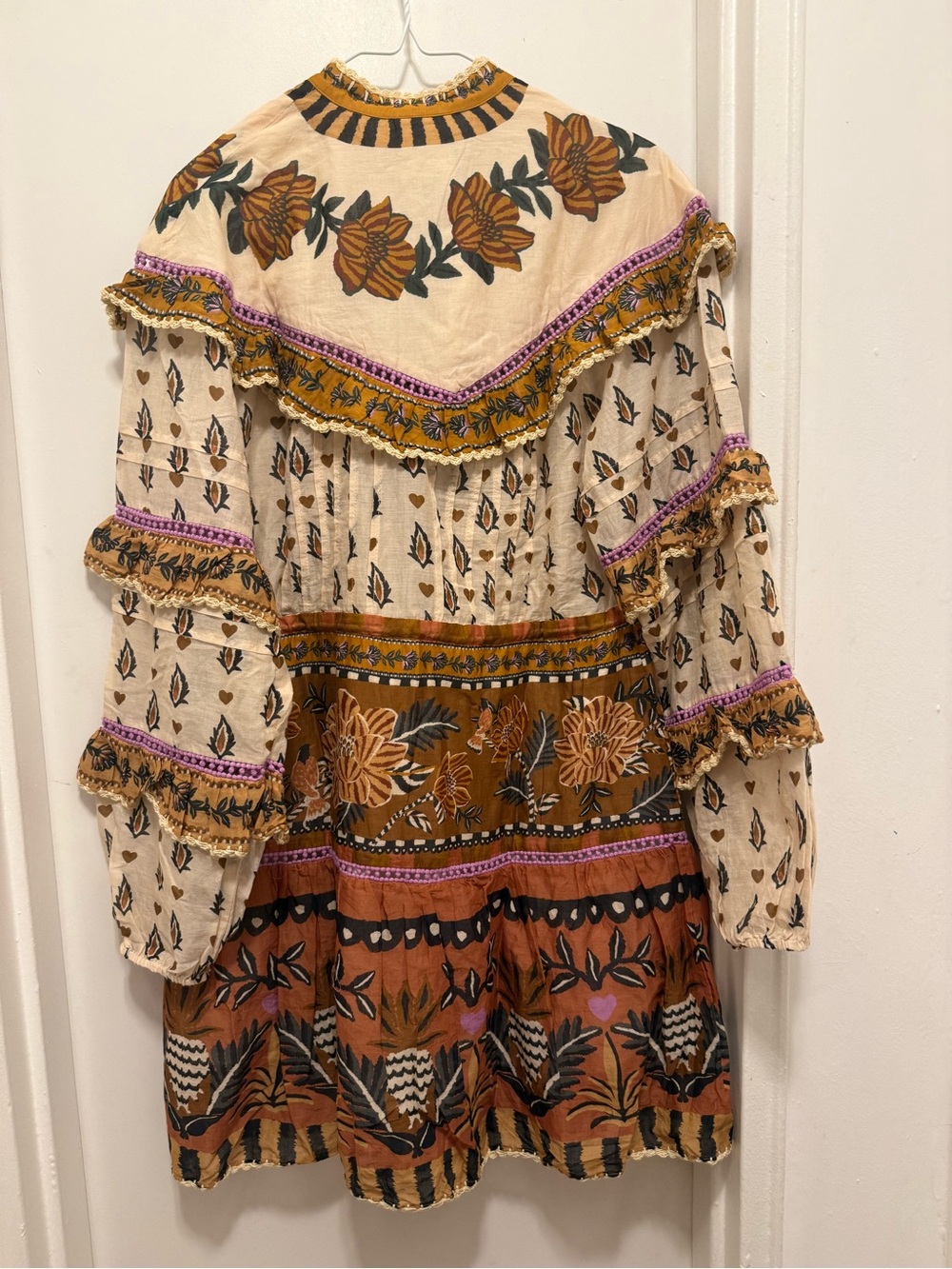 FARM Rio Cream and Brown Floral Midi Dress with Purple Accents - Picture 7 of 7